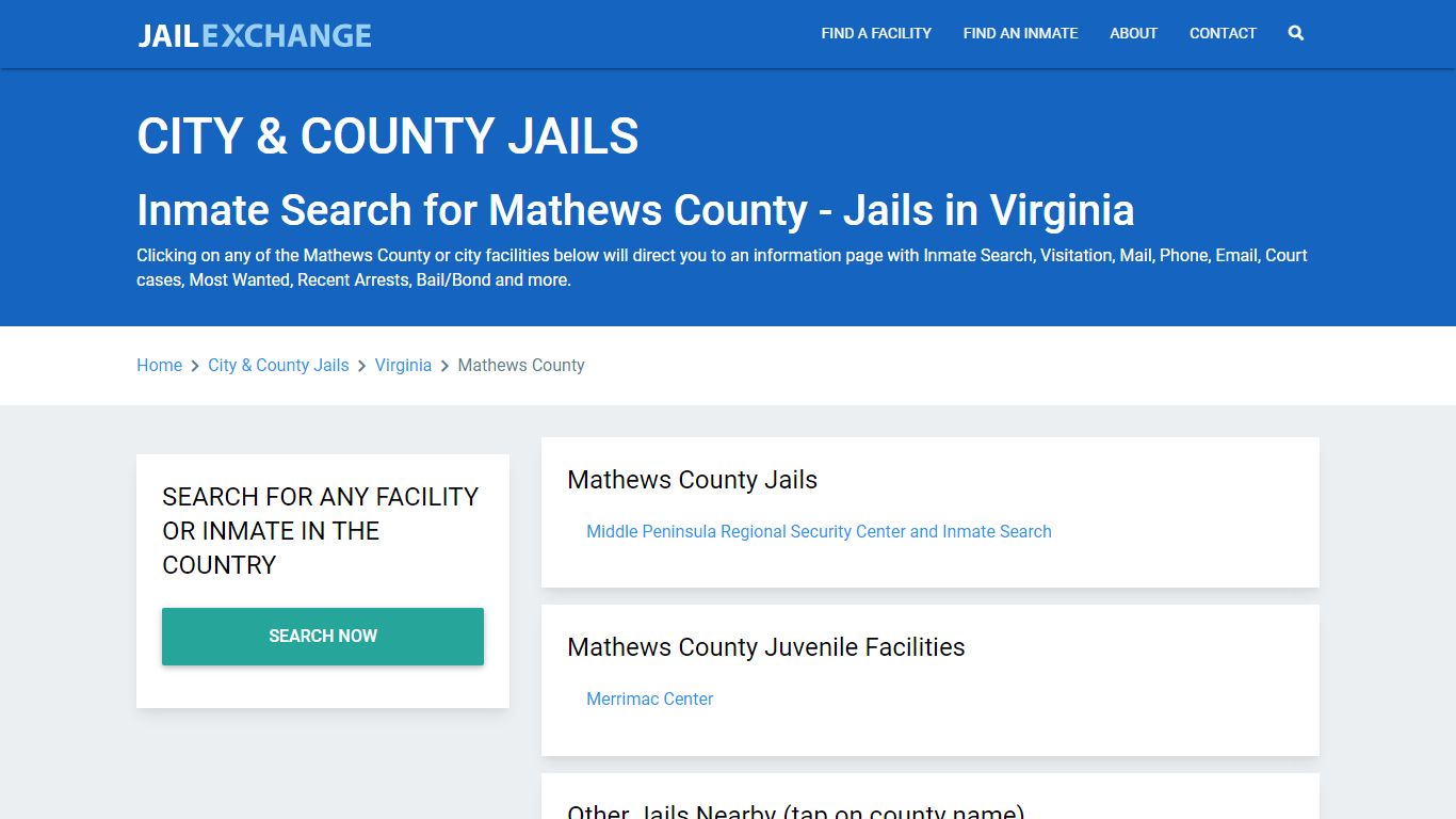 Inmate Search for Mathews County | Jails in Virginia - Jail Exchange